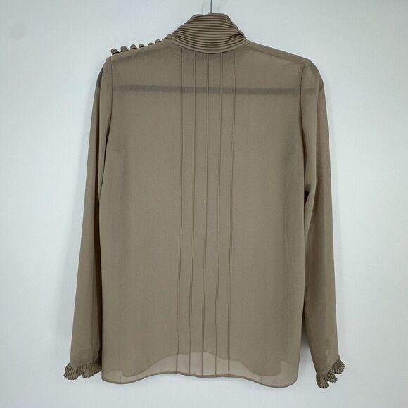 Vintage Albert Nipon Womens Semi Sheer Blouse Size 4 Tan High Neck Quiet Luxury - Picture 8 of 9